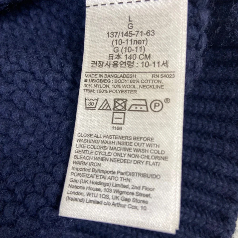 Gap Kids Boys Size‎ Large Blue Cable Knit Button Mock Neck Sweater
